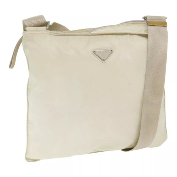 PRADA Shoulder Bag Nylon White Silver Auth 88961 - Picture 1 of 16